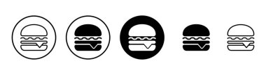 Hamburger ikonu vektörü beyaz arkaplanda izole edildi. Hamburger ve hamburger ikonu. Fast food vektör simgesi