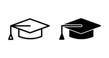 Eğitim ikonu vektörü beyaz arkaplanda izole edildi. Mezuniyet şapkası ikonu. Mezun olmak. Öğrenci şapkası