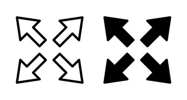 Beyaz arkaplanda tam ekran simge vektörü izole edildi. Tam ekran simgesine genişlet. Tam ekran işaret simgesi. Oklar sembolü