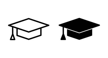 Eğitim ikonu vektörü beyaz arkaplanda izole edildi. Mezuniyet şapkası ikonu. Mezun olmak. Öğrenci şapkası