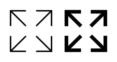 Beyaz arkaplanda tam ekran simge vektörü izole edildi. Tam ekran simgesine genişlet. Tam ekran işaret simgesi. Oklar sembolü