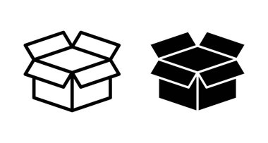 Kutu simgesi vektörü beyaz arkaplanda izole edildi. Karton kutu, ambalaj açık. Kutu vektörü simgesi