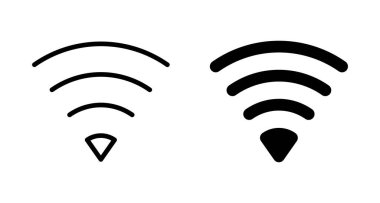 WIFI Simge vektörü beyaz arkaplanda izole edildi. Sinyal vektör simgesi. Kablosuz ve kablosuz ağ simgesi veya uzak internet erişimi için imza