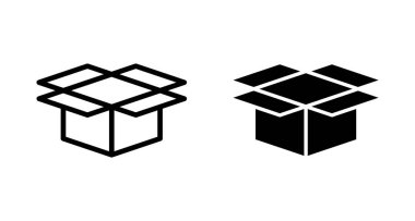 Kutu simgesi vektörü beyaz arkaplanda izole edildi. Karton kutu, ambalaj açık. Kutu vektörü simgesi