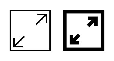 Beyaz arkaplanda tam ekran simge vektörü izole edildi. Tam ekran simgesine genişlet. Tam ekran işaret simgesi. Oklar sembolü