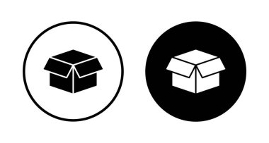 Kutu simgesi vektörü beyaz arkaplanda izole edildi. Karton kutu, ambalaj açık. Kutu vektörü simgesi