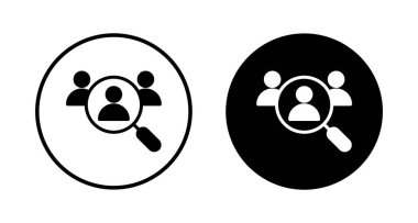 Beyaz arkaplanda izole edilmiş simge vektörü işe alınıyor. İnsan kaynakları konsepti. Adam alımı. Arama işi boşluk simgesi. İşe al. İnsan simgesi bul