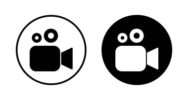 Video kamera ikonu vektörü beyaz arkaplanda izole edildi. Video kamera vektör simgesi. Kamera Simgeleri. Film tabelası. Sinema