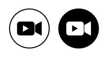 Video kamera ikonu vektörü beyaz arkaplanda izole edildi. Video kamera vektör simgesi. Kamera Simgeleri. Film tabelası. Sinema