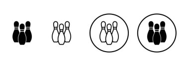 Bowling oyunu Pin Icon vektörü beyaz arkaplanda izole edildi. Bowling ikonu, top ve iğne