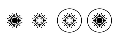 Beyaz arkaplanda izole edilmiş güneş simgesi vektörü. Güneş vektörü simgesi