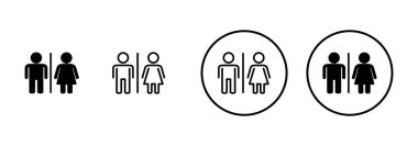 Tuvalet ikonu vektörü beyaz arkaplanda izole edildi. Tuvalet tabelası. Kadın ve erkek tuvalet işaretleri vektörü. Erkek ve dişi simgesi