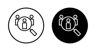 Beyaz arkaplanda izole edilmiş simge vektörü işe alınıyor. İnsan kaynakları konsepti. Adam alımı. Arama işi boşluk simgesi. İşe al. İnsan simgesi bul