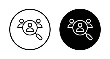 Beyaz arkaplanda izole edilmiş simge vektörü işe alınıyor. İnsan kaynakları konsepti. Adam alımı. Arama işi boşluk simgesi. İşe al. İnsan simgesi bul