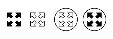 Beyaz arkaplanda tam ekran simge vektörü izole edildi. Tam ekran simgesine genişlet. Tam ekran işaret simgesi. Oklar sembolü