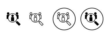 Beyaz arkaplanda izole edilmiş simge vektörü işe alınıyor. İnsan kaynakları konsepti. Adam alımı. Arama işi boşluk simgesi. İşe al. İnsan simgesi bul