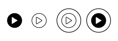 Beyaz arkaplanda izole edilmiş simge vektörünü çal. Düğme vektör simgesini oynat. Video simgesi vektörü