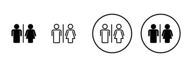 Tuvalet ikonu vektörü beyaz arkaplanda izole edildi. Tuvalet tabelası. Kadın ve erkek tuvalet işaretleri vektörü. Erkek ve dişi simgesi