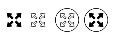 Beyaz arkaplanda tam ekran simge vektörü izole edildi. Tam ekran simgesine genişlet. Tam ekran işaret simgesi. Oklar sembolü