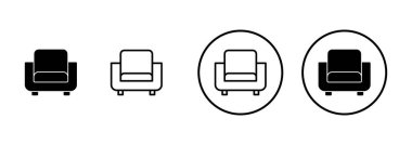 Beyaz arkaplanda izole edilmiş kanepe simgesi vektörü. Kanepe resmi. mobilya