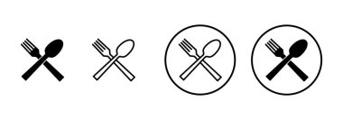 Çatal, kaşık ve bıçak beyaz arka planda izole edilmiş. Restoran ikonu. Yemek ikonu. Yiyin. Çatal bıçak simgesi. 
