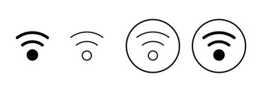 WIFI Simge vektörü beyaz arkaplanda izole edildi. Sinyal vektör simgesi. Kablosuz ve kablosuz ağ simgesi veya uzak internet erişimi için imza