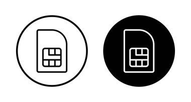 Beyaz arkaplanda Sim kart simgesi vektörü izole edildi. Mobil yuva simgesi. Cep telefonu sim kart çipi.