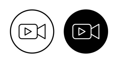 Video kamera ikonu vektörü beyaz arkaplanda izole edildi. Video kamera vektör simgesi. Kamera Simgeleri. Film tabelası. Sinema