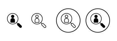 Beyaz arkaplanda izole edilmiş simge vektörü işe alınıyor. İnsan kaynakları konsepti. Adam alımı. Arama işi boşluk simgesi. İşe al. İnsan simgesi bul