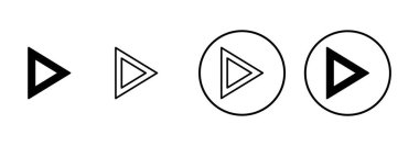 Beyaz arkaplanda izole edilmiş simge vektörünü çal. Düğme vektör simgesini oynat. Video simgesi vektörü