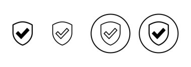 Beyaz arkaplanda izole edilmiş kalkan işaretleme simgesi vektörü. Koruma onayı işareti. Güvenli simge vektörü