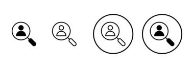 Beyaz arkaplanda izole edilmiş simge vektörü işe alınıyor. İnsan kaynakları konsepti. Adam alımı. Arama işi boşluk simgesi. İşe al. İnsan simgesi bul