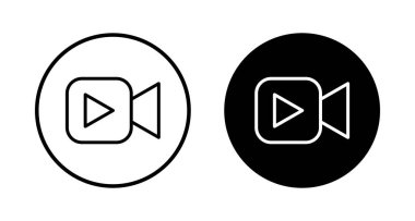 Video kamera ikonu vektörü beyaz arkaplanda izole edildi. Video kamera vektör simgesi. Kamera Simgeleri. Film tabelası. Sinema