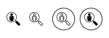 Beyaz arkaplanda izole edilmiş simge vektörü işe alınıyor. İnsan kaynakları konsepti. Adam alımı. Arama işi boşluk simgesi. İşe al. İnsan simgesi bul