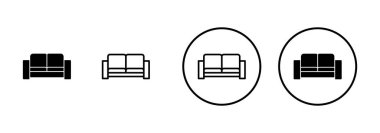 Beyaz arkaplanda izole edilmiş kanepe simgesi vektörü. Kanepe resmi. mobilya