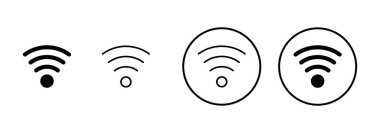 WIFI Simge vektörü beyaz arkaplanda izole edildi. Sinyal vektör simgesi. Kablosuz ve kablosuz ağ simgesi veya uzak internet erişimi için imza