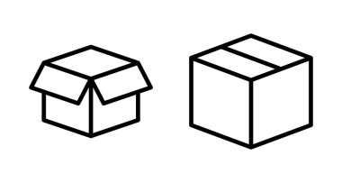 Kutu simgesi vektörü beyaz arkaplanda izole edildi. Karton kutu, ambalaj açık. Kutu vektörü simgesi