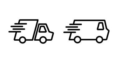 Dağıtım Simgesi vektörü beyaz arkaplanda izole edildi. Hızlı Teslimat Simgesi. Hızlı nakliye kamyonu. Kamyon simgesi teslimatı