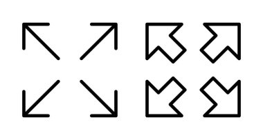 Beyaz arkaplanda tam ekran simge vektörü izole edildi. Tam ekran simgesine genişlet. Tam ekran işaret simgesi. Oklar sembolü