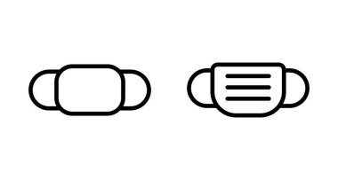 Maske simgesi vektörü beyaz arkaplanda izole edildi. Maske ikonlu erkek yüzü. Güvenli nefes alma maskeleri. Endüstri güvenliği N95 maskesi. Tıbbi maske vektör simgesi.