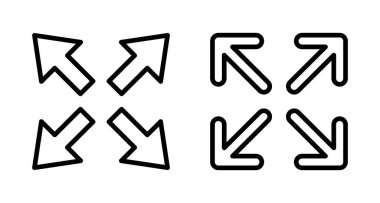 Beyaz arkaplanda tam ekran simge vektörü izole edildi. Tam ekran simgesine genişlet. Tam ekran işaret simgesi. Oklar sembolü