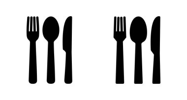Çatal, kaşık ve bıçak beyaz arka planda izole edilmiş. Restoran ikonu. Yemek ikonu. Yiyin. Çatal bıçak simgesi. 