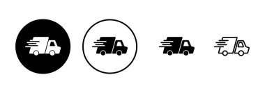 Dağıtım Simgesi vektörü beyaz arkaplanda izole edildi. Hızlı Teslimat Simgesi. Hızlı nakliye kamyonu. Kamyon simgesi teslimatı