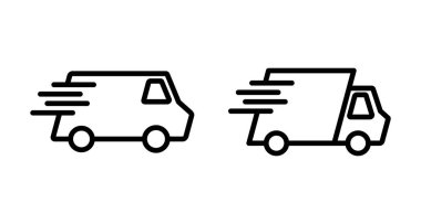 Dağıtım Simgesi vektörü beyaz arkaplanda izole edildi. Hızlı Teslimat Simgesi. Hızlı nakliye kamyonu. Kamyon simgesi teslimatı