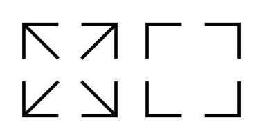 Beyaz arkaplanda tam ekran simge vektörü izole edildi. Tam ekran simgesine genişlet. Tam ekran işaret simgesi. Oklar sembolü