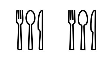 Çatal, kaşık ve bıçak beyaz arka planda izole edilmiş. Restoran ikonu. Yemek ikonu. Yiyin. Çatal bıçak simgesi. 