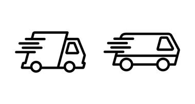 Dağıtım Simgesi vektörü beyaz arkaplanda izole edildi. Hızlı Teslimat Simgesi. Hızlı nakliye kamyonu. Kamyon simgesi teslimatı