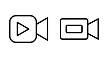 Video kamera ikonu vektörü beyaz arkaplanda izole edildi. Video kamera vektör simgesi. Kamera Simgeleri. Film tabelası. Sinema