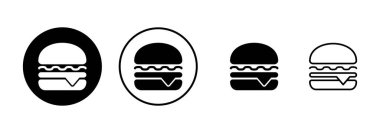 Hamburger ikonu vektörü beyaz arkaplanda izole edildi. Hamburger ve hamburger ikonu. Fast food vektör simgesi