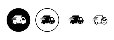 Dağıtım Simgesi vektörü beyaz arkaplanda izole edildi. Hızlı Teslimat Simgesi. Hızlı nakliye kamyonu. Kamyon simgesi teslimatı